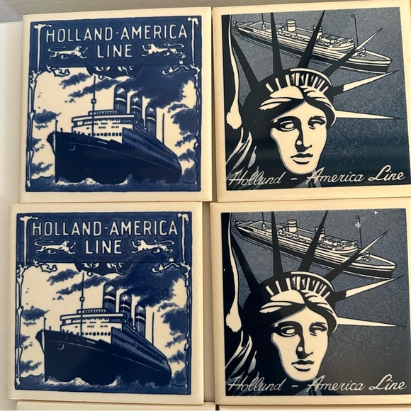 Holland America Line Delft Blue Tile Coasters Lot of 16 Pieces Cork Back Pairs - Picture 2 of 13